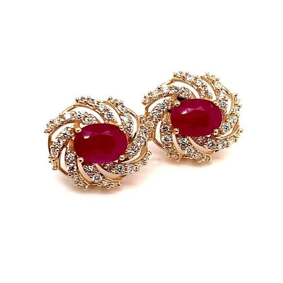 Diamond Ruby Earrings 14k Yellow Gold 3.64 TCW Certified $6,950 018671 - Picture 5 of 13